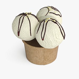 Ice Cream Vanilla Balls with Nuts in Cardboard Cup