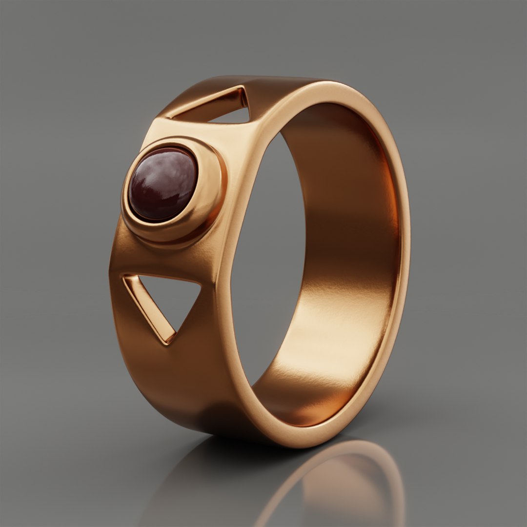 Geometric Gold Ring With Red Gemstone Modern 3D Print Jewelry 3D