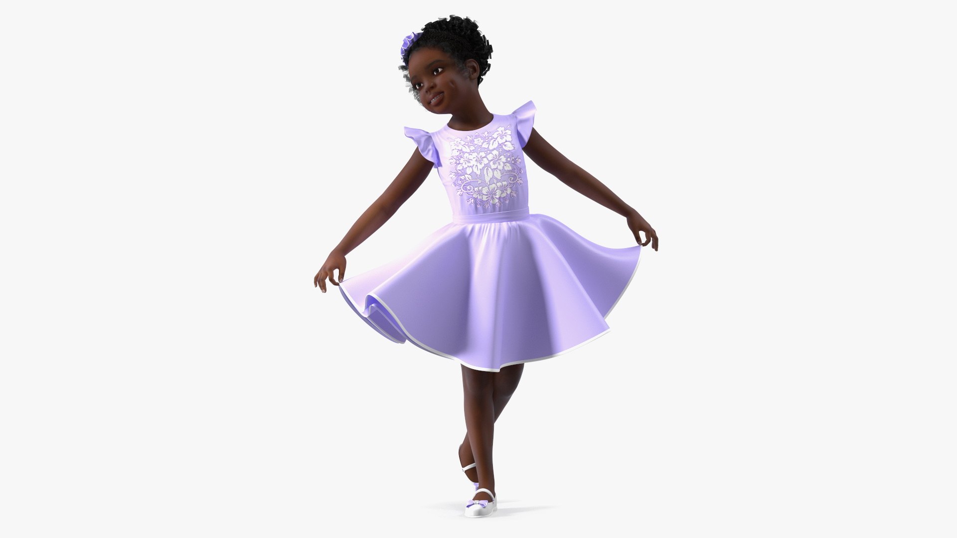 Party Style Black Child Girl Rigged 3D model preview