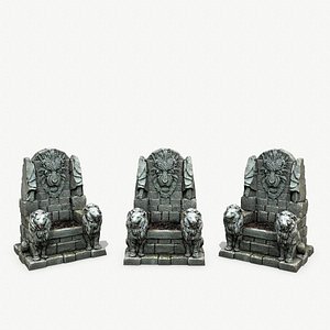 3D Lion Stone Throne