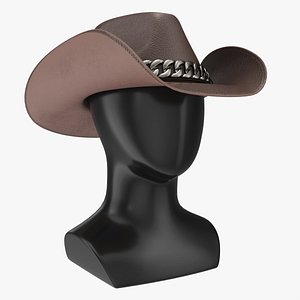 Store display mannequin head with Woman cowboy hat 3D model