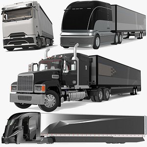3D model Semi Trucks with Trailer Generic Rigged for Maya Collection