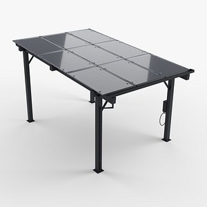 Solar Carport with Nine PV Panels and EV Charger 3D