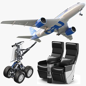 Detailed Airplane With Parts