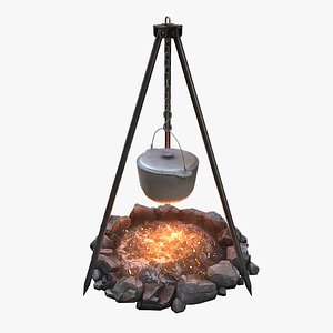 3D Camping bonfire bowler tripod model