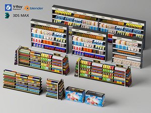 Convenience store supermarket shelves and merchandise model