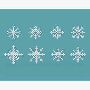 3D Pixel Snowflake Icon Set model