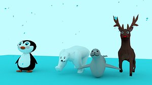 3D动物北极熊海豹