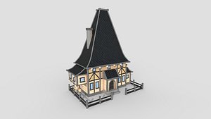 Medieval Building A05 Cartoon Black - Scenery Backdrop House 3D model