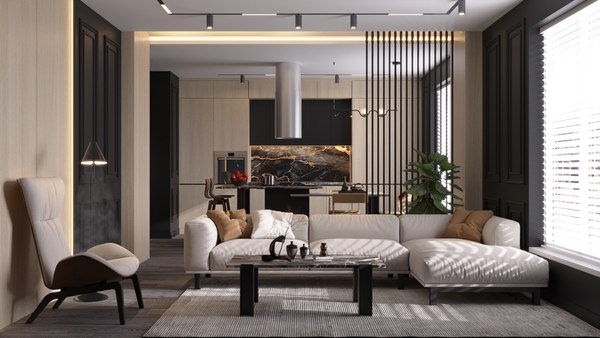 Living Room - Kitchen Interior 27 3D