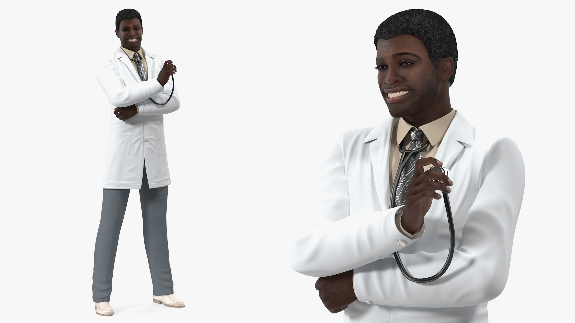 African American Man wearing Lab Coat 3D model preview