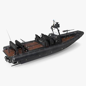 3D Military Black Inflatable Boat with Machine Gun model