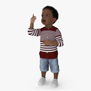 Little African Boy Light Skin in Summer Outfit Rigged for Cinema 4D 3D model