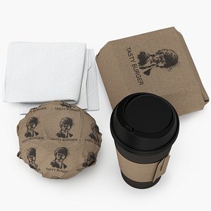 3D burger coffee cup mockup