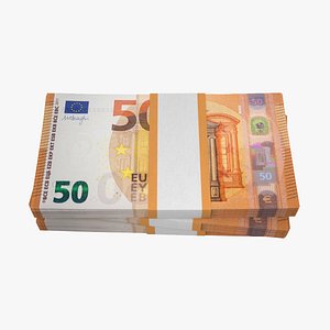 Packs of 50 Euro Bills 3D model