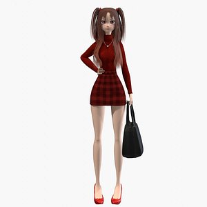 3D girl in red outfit
