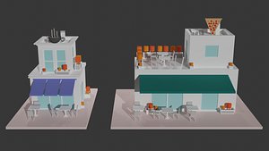 Low Poly Coffee and Pizza Shop 3D model