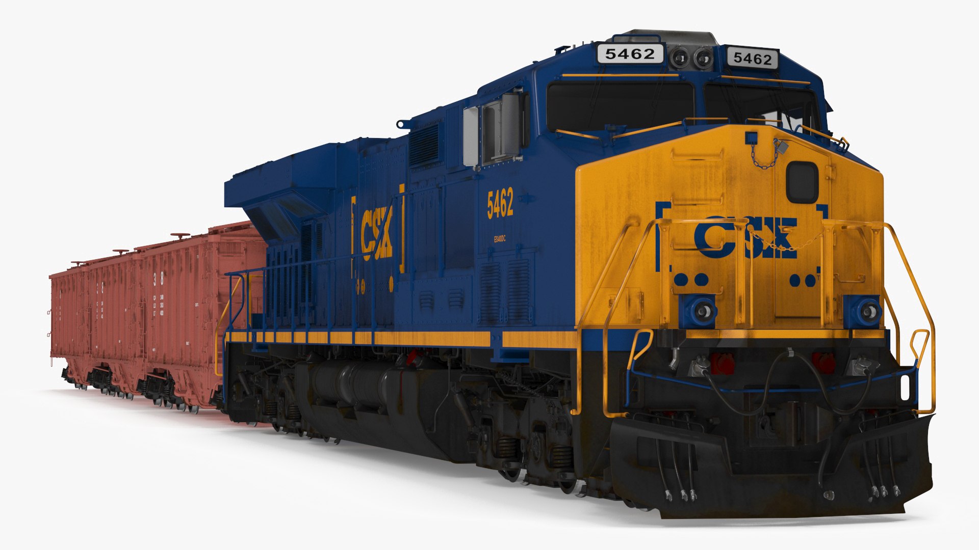CSX GE ES44AC Locomotive Train with Freight Cars 3D model preview