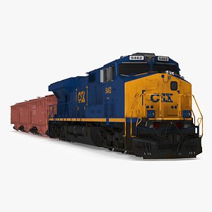 CSX GE ES44AC Locomotive Train with Freight Cars