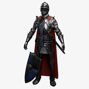 Medieval Knight Armor Realistic PBR 3D Model with Sword Shield  Game Ready