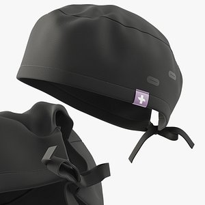 FIGS Modern Scrub Cap with Buttonholes Black 3D model