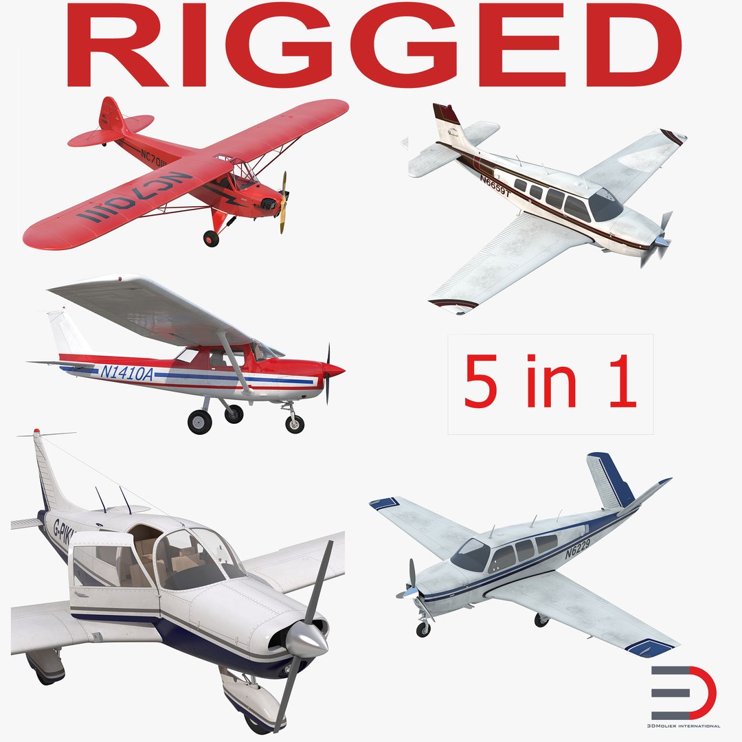 Private Airplanes Rigged 3D Models Collection 3D model preview