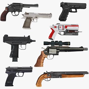 Weapon Pistol USP G18 M1873 M500 M1917 Mini Uzi Treatment Pistol 3D model