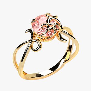3D model 8mm Pink Sapphire Beautiful Gold Ring
