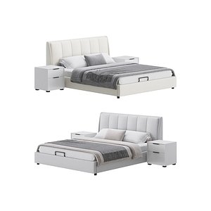 3D Gray Wingback Upholstered Headboard Bed model
