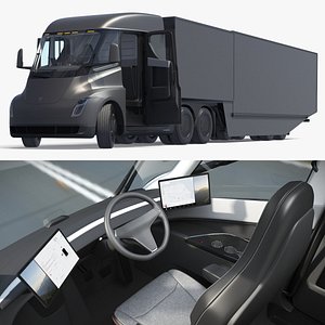 3D model Tesla Semi Heavy Duty Truck with Freight Trailer Rigged