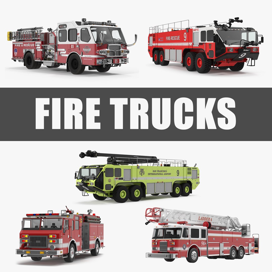 Fire Trucks 3D Models Collection 4 3D model preview