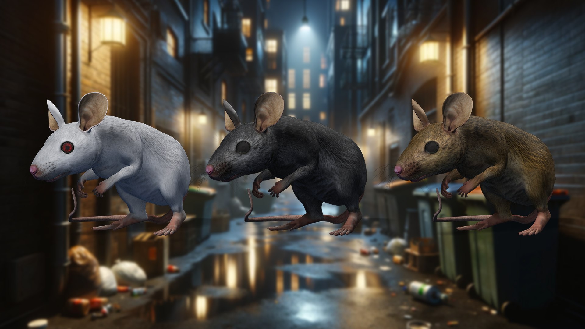City Scavengers Realistic Rat Mouse 3D Models rigged multi color Low ...