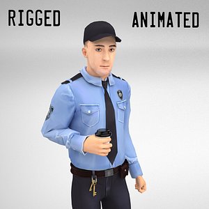Security Guard Rigged Animated Walkcycle