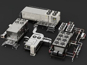 3D Industrial HVAC Cooling System Equipment Pack PBR Game Ready