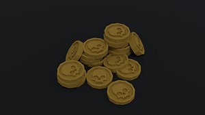 Low-poly Cartoon skull coin Polygonal Style