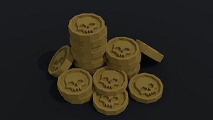 3D Low-poly cartoon skull coin polygonal