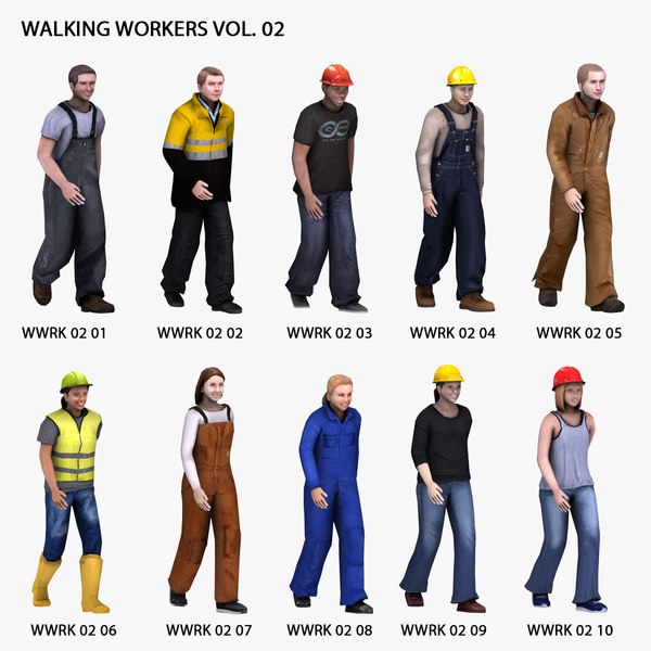 walking workers people 3d max