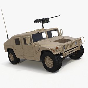 Military Humvee with Mounted Machine Gun 3D