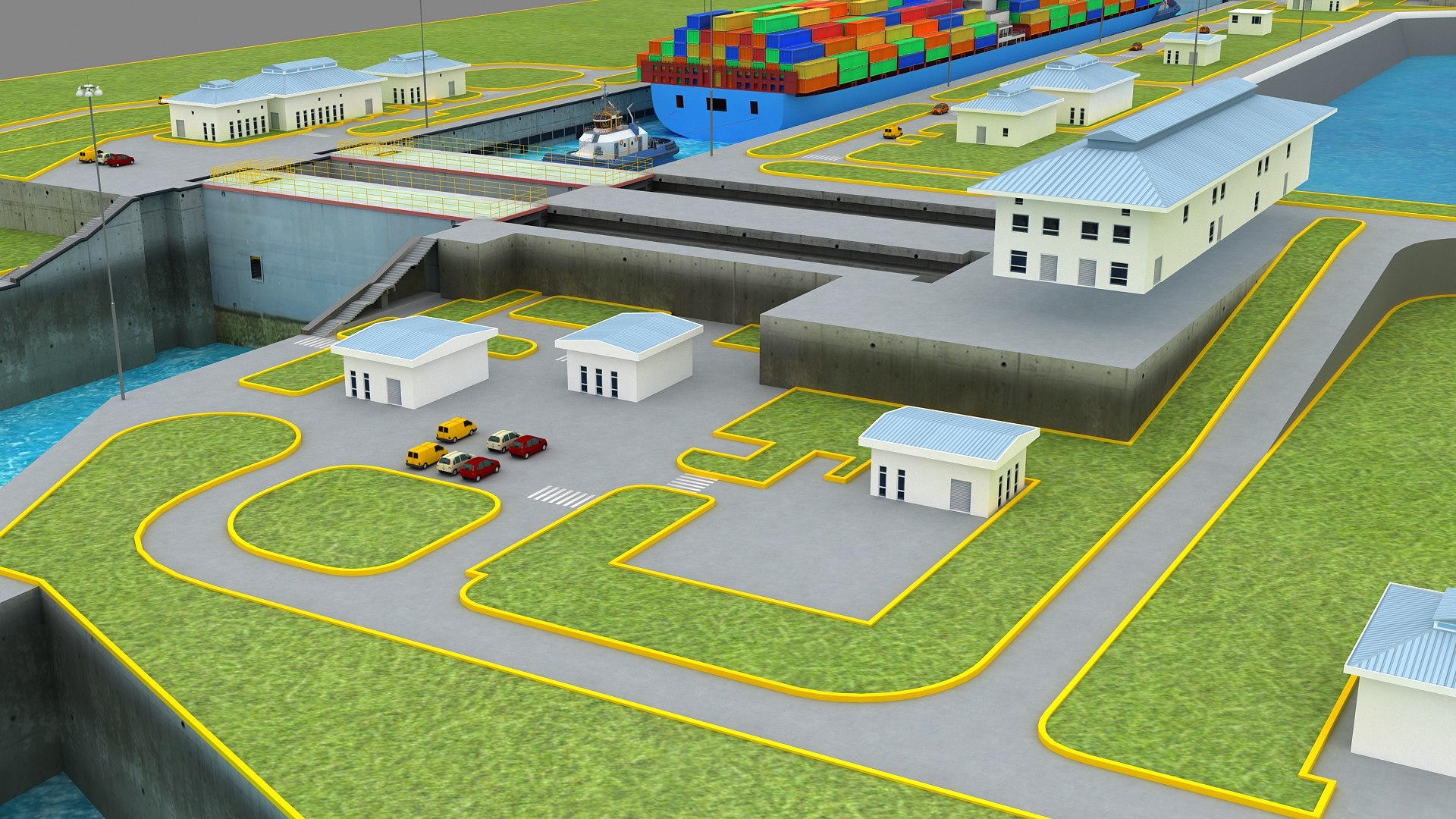 Cocoli Locks - Panama Canal 3D https://p.turbosquid.com/ts-thumb/Fz/jLJPQV/l1/cocoli_010015/jpg/1736937540/1920x1080/fit_q87/66e38b6b42bc20024636914ed7289322b9c14bb4/cocoli_010015.jpg