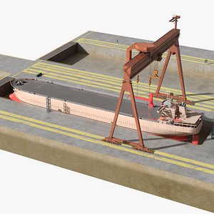 Industrial Shipyard Dry Dock with Large Vessel