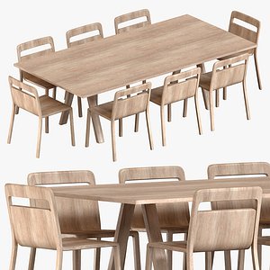 3D Plateau Table Oak Finish and Hollywood Chair Natural Oak model