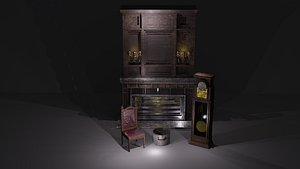 Horror fire place low poly model