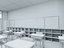 Scena interna di un'aula scolastica in stile giapponese moderno.