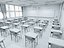 Scena interna di un'aula scolastica in stile giapponese moderno.