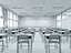Scena interna di un'aula scolastica in stile giapponese moderno.