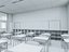 Scena interna di un'aula scolastica in stile giapponese moderno.