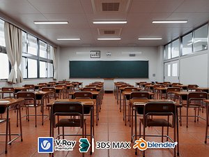 3D model Modern Japanese Style School Classroom Interior Scene