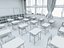 Scena interna di un'aula scolastica in stile giapponese moderno.