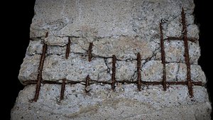 3D destroyed wall concrete debris metal rods photogrammetry