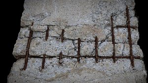 destroyed wall concrete debris metal rods photogrammetry